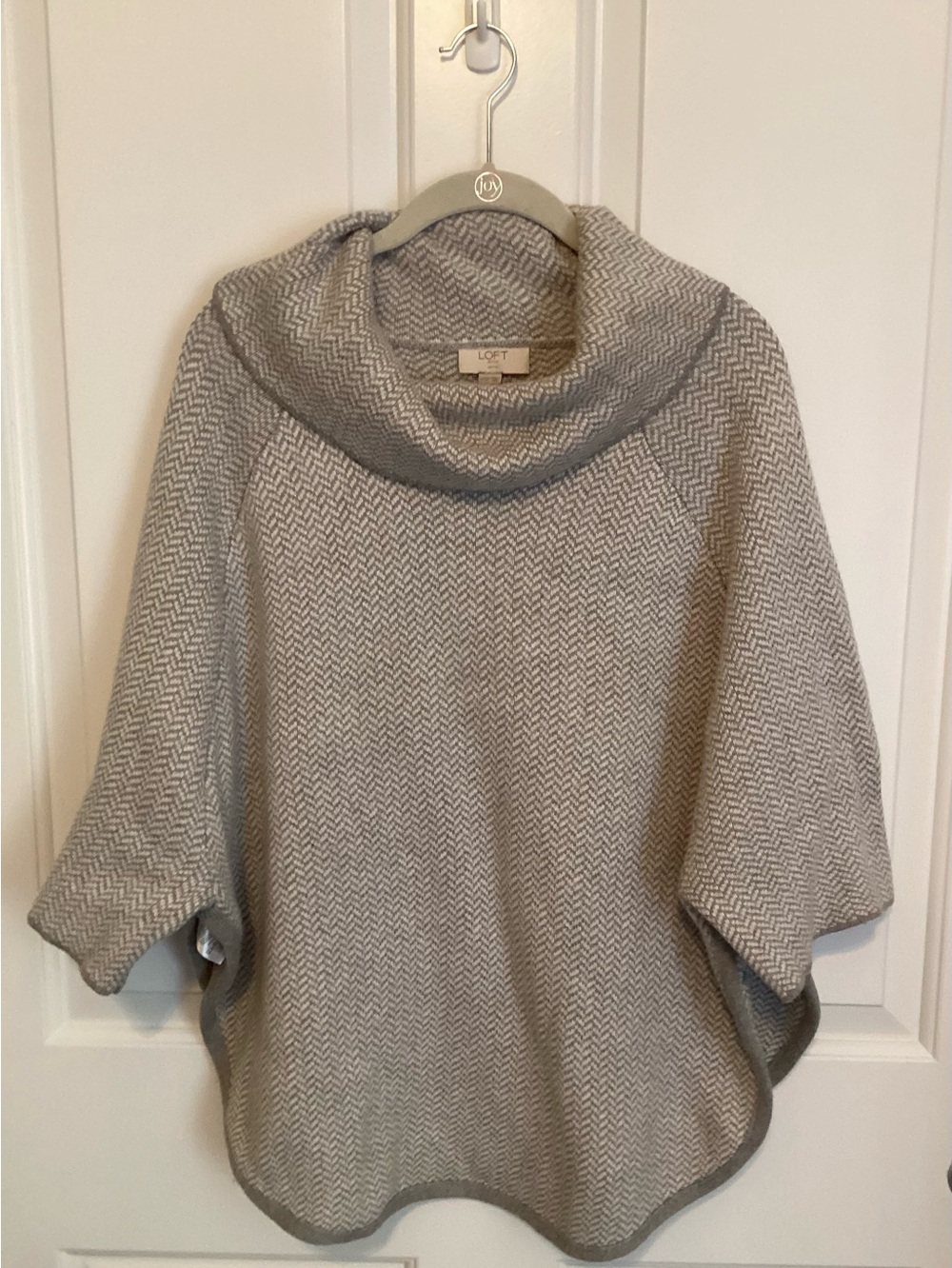 LOFT Gray Chevron Cowl-Neck Sweater Poncho